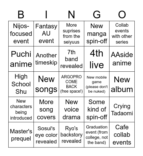 ArgoPro comeback bingo Card