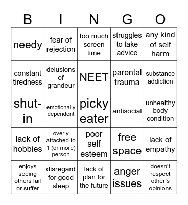 mentally ill bingo Card