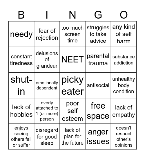 mentally ill bingo Card