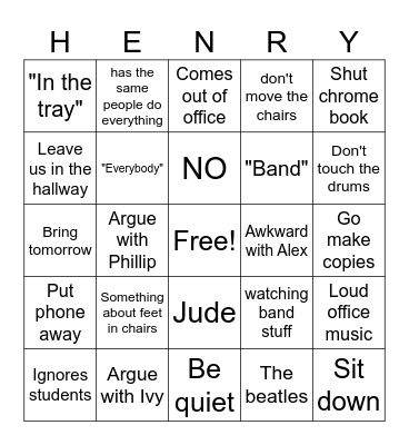 Henry-GO Bingo Card