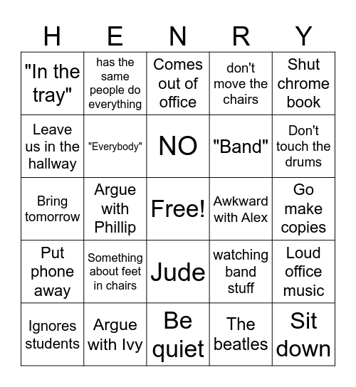Henry-GO Bingo Card