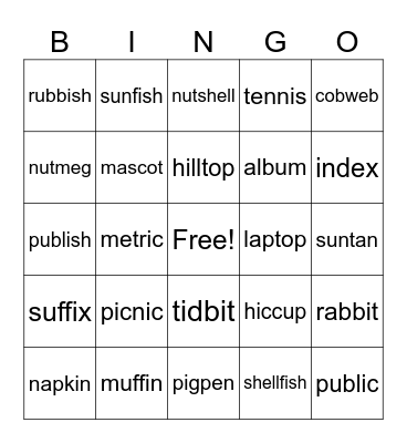 Mixed syllable types 1 Bingo Card