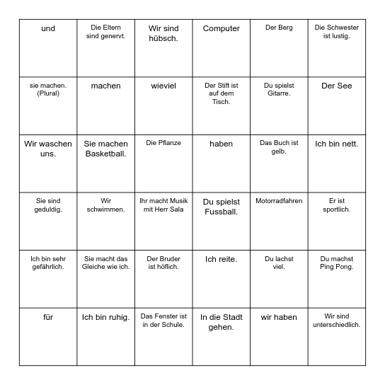 Übersetze auf Französisch! Bingo Card