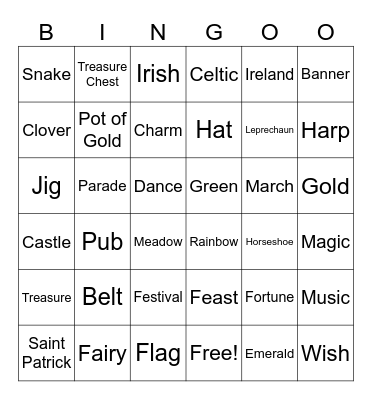 St. Patrick's Day Bingo Card