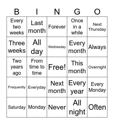 More Time Vocabulary Bingo Card