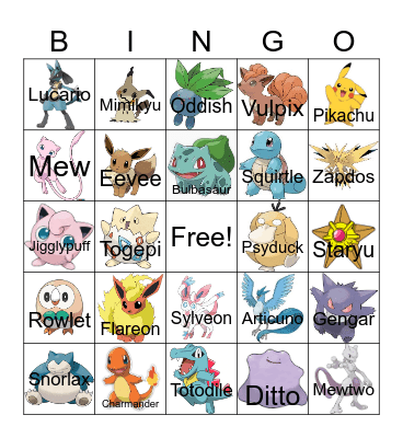 Pokemon Bingo! Bingo Card