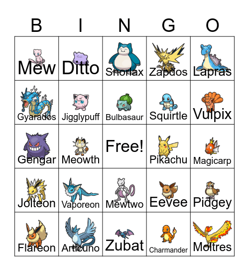 Pokémon Bingo Card