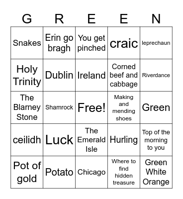 St. Patrick's Day Bingo Card