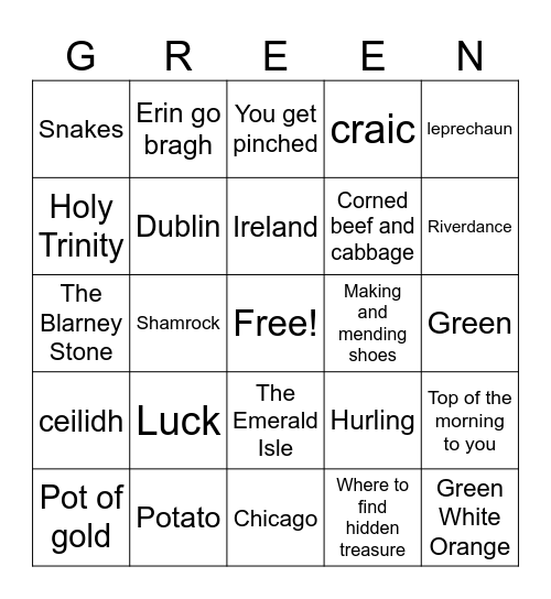 St. Patrick's Day Bingo Card