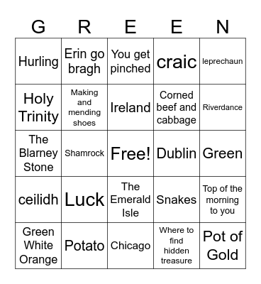 St. Patrick's Day Bingo Card