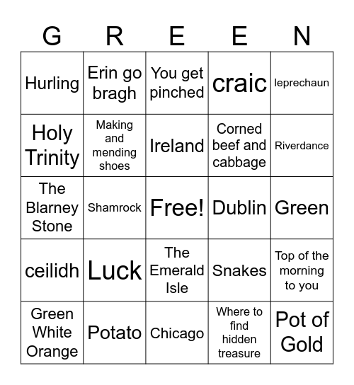 St. Patrick's Day Bingo Card