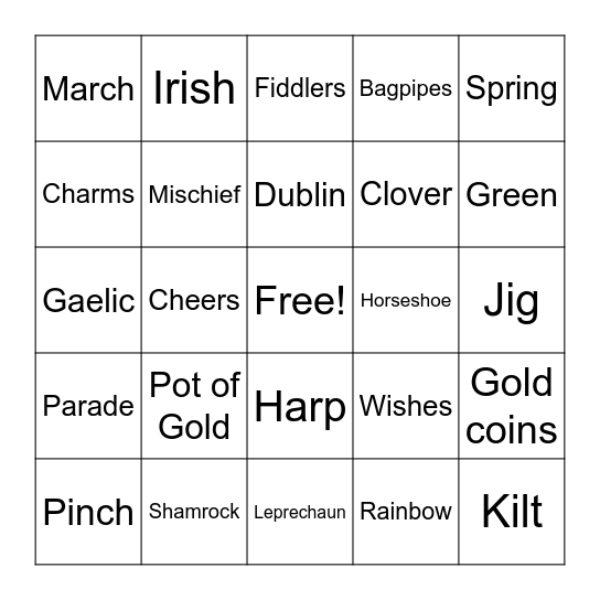 St. Patrick's Day Bingo Card