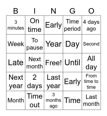 Time Vocabulary Bingo Card