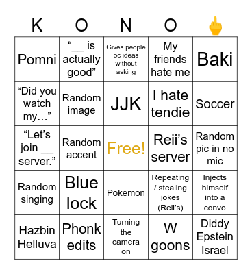 Kono Bingo Card