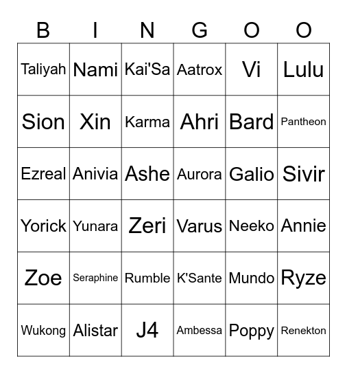 G2 vs TSW Bingo Card