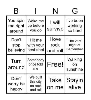 MUSIC BINGO Card