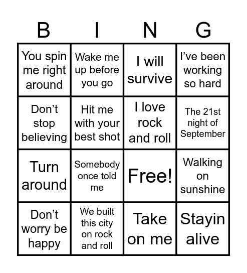 MUSIC BINGO Card