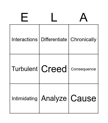Vocabulary - 3/16 Bingo Card