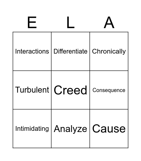 Vocabulary - 3/16 Bingo Card