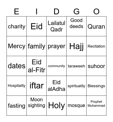 Eid Bingo Card