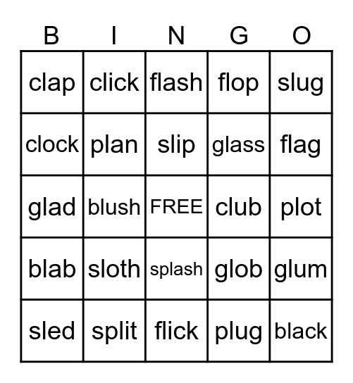 Beginning L Blends Bingo Card