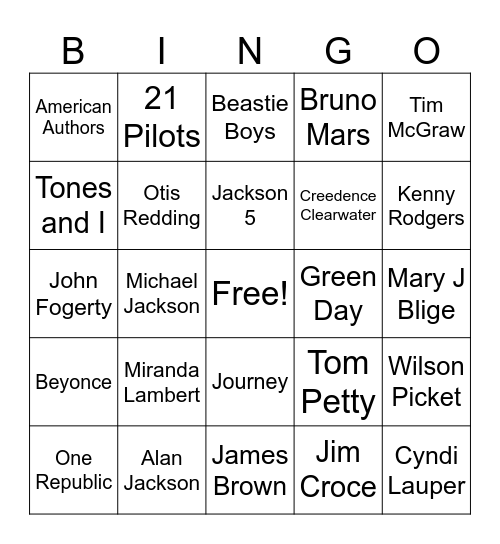 Music Bingo Card
