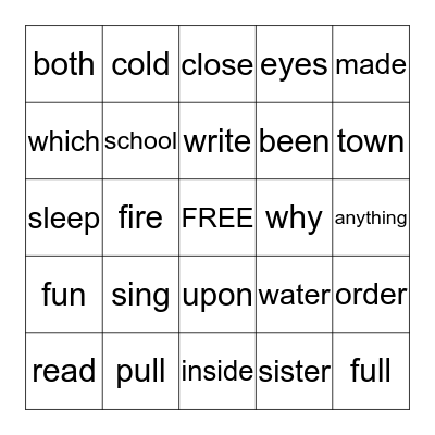 Word Bingo G Bingo Card