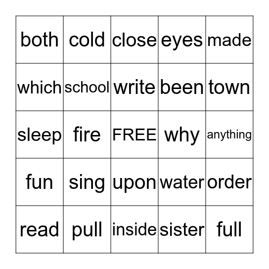 Word Bingo G Bingo Card