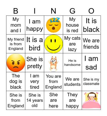 Verb to be Bingo Card