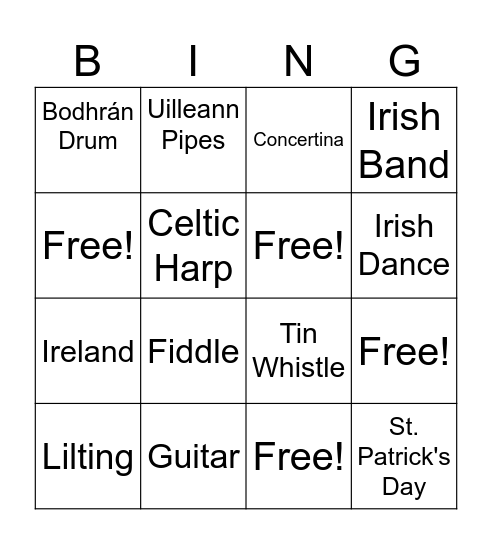 St. Patrick's Day Bingo Card