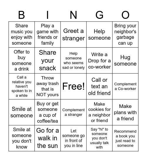 Happiness Bingo Card