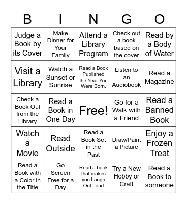 WTPL Summer Reading BINGO Card