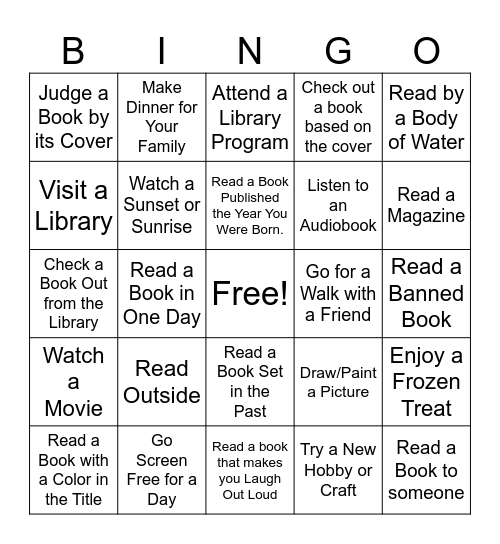 WTPL Summer Reading BINGO Card