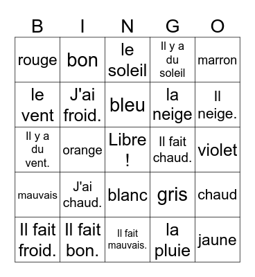La météo Bingo Card