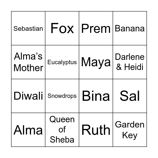 The Twilight Garden Bingo Card