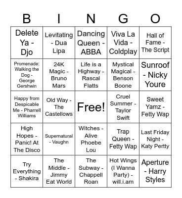 AggieTEACH Music Bingo Card