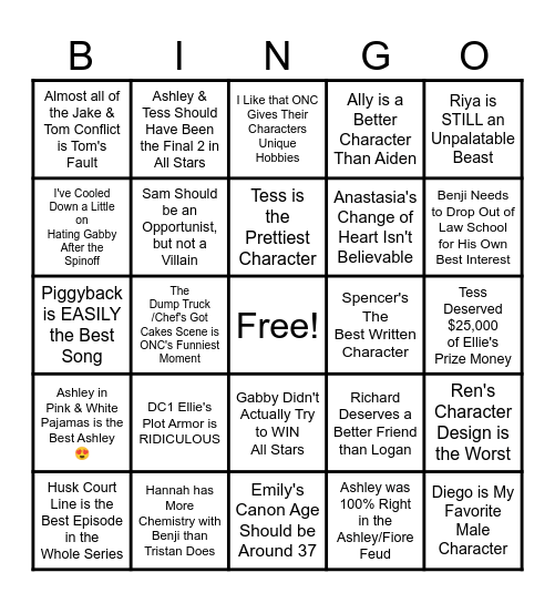 Disventure Camp Bingo Card