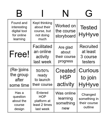 Online course design Bingo Card