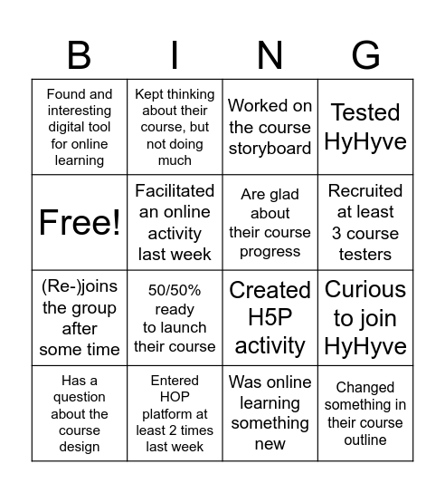 Online course design Bingo Card