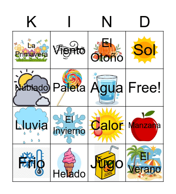 Weather and Food Bingo Card