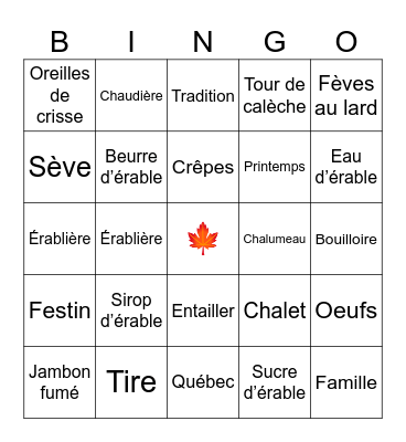 Bingo Cabane à sucre Bingo Card