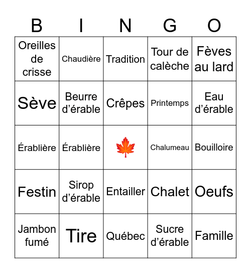 Bingo Cabane à sucre Bingo Card