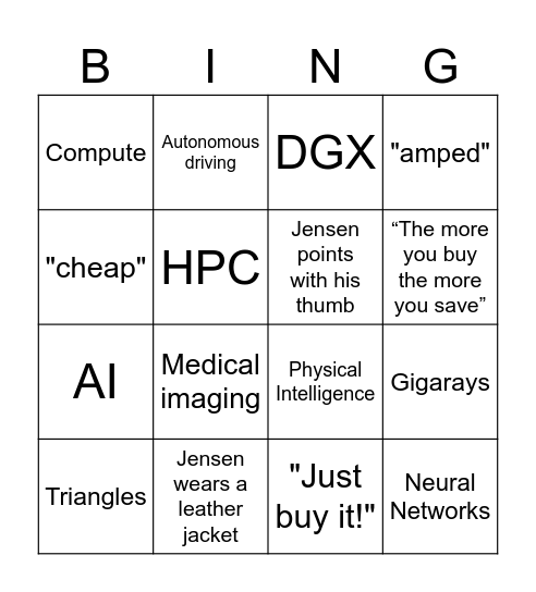 NVidia GTC Bingo Card
