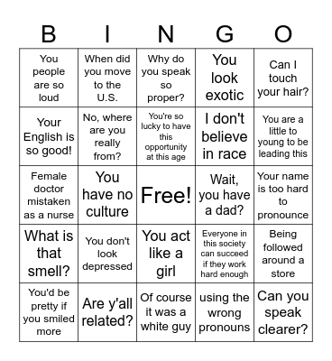 Microaggression Bingo Card