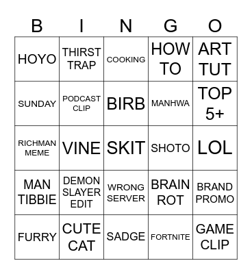 Jazz TT FYP Bingo Card