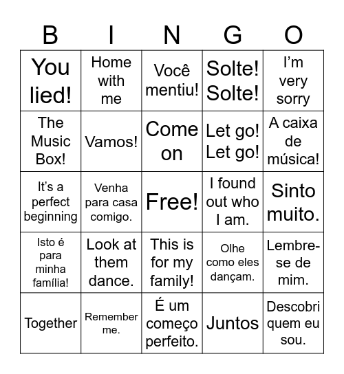 Portuguese Anastasia Bingo Card