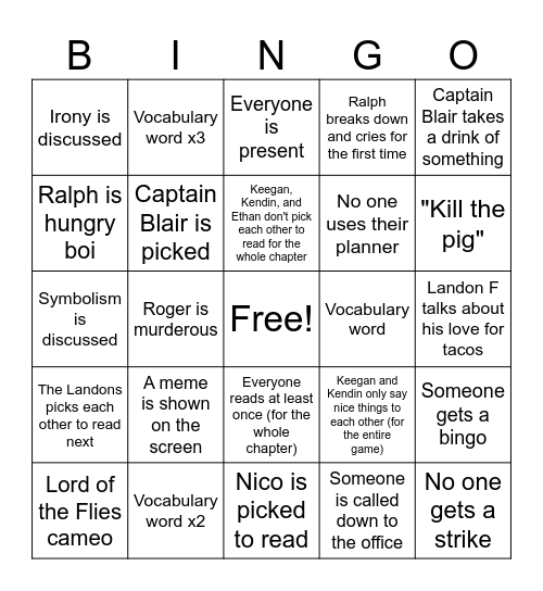 Chapter 12 Bingo Card