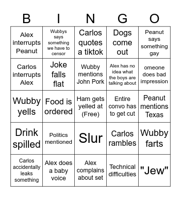 green room bingo Card