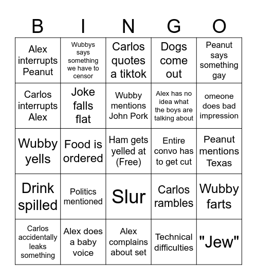 green room bingo Card