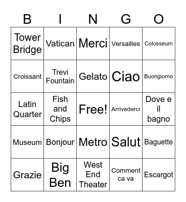 EF Tour: London, Paris, Rome 2026 Bingo Card
